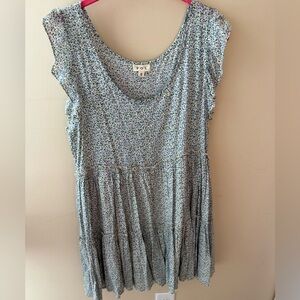 POL Floral Mini Dress tiered Cottagecore Peasant Boho blue green size Small